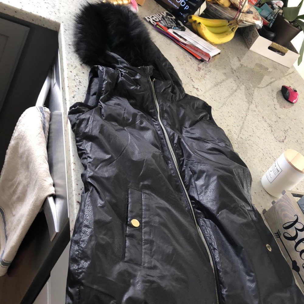 Michael Kors reversible fur hood black vest